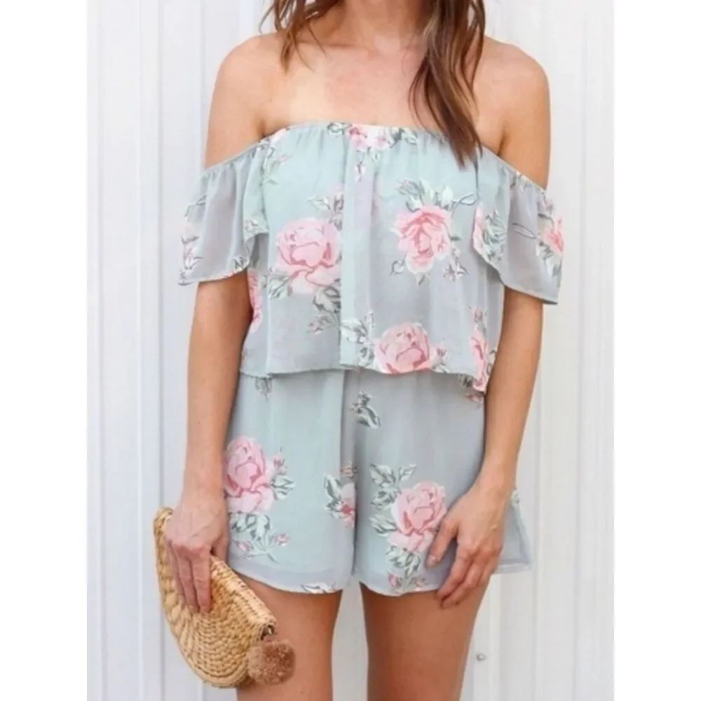 SHOW ME YOUR MUMU Floral Off Shoulder Romper size M